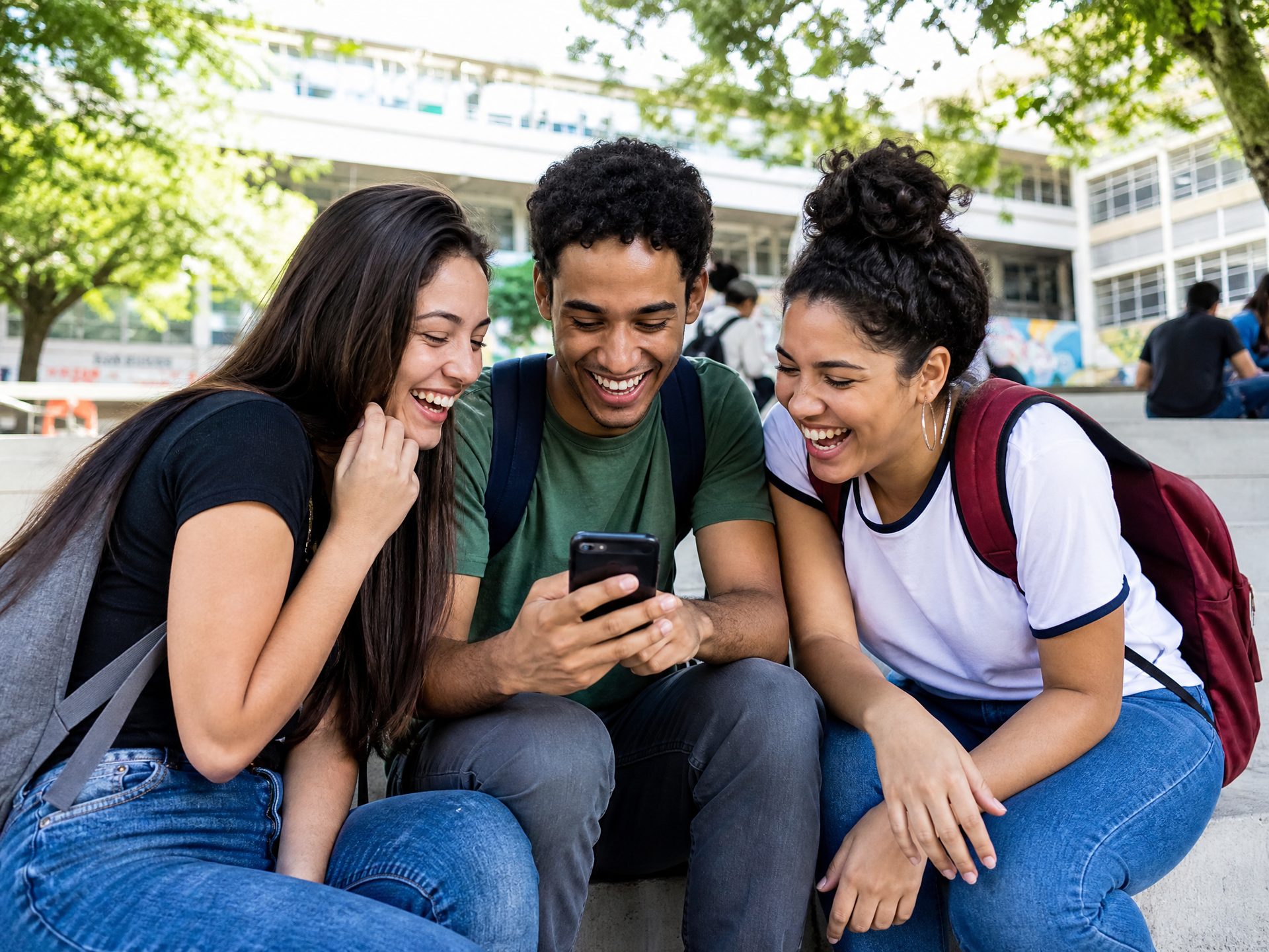 Estudantes usando celular na escola